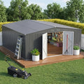 14 x 12 FT Outdoor Storage Shed, Heavy-Duty Galvanized Steel Tool Shed with Reinforced Frame, Lockable Double Door & Side Vents for Backyard Large Equipment,Dark Gray by Unknown