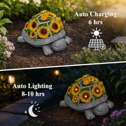 Solar Turtle Garden Statue Outdoor Decor, Sunflower with 7 LED Lights - Image 4