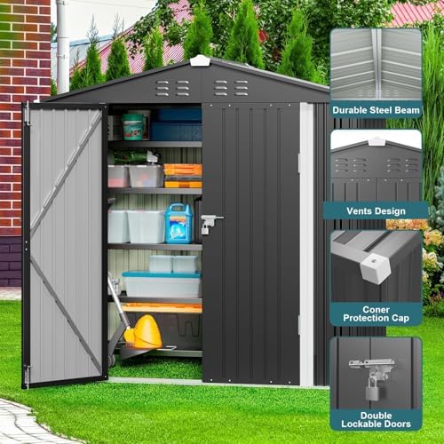 Gizoon 6 x 4 FT Outdoor Storage Shed, Metal Garden Shed, Dark Gray - Image 6