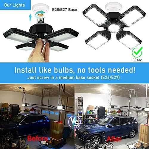 LED Garage Light,150W Deformable Garage Ceiling Lights,15000LM, 4 Adjustable Panels, E26/E27 Shop Lights for Basement, Barn, Workshop,High Bay Light - Image 5