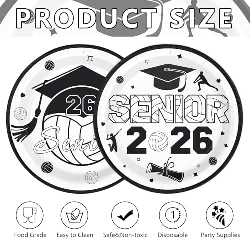 50Pcs Volleyball 2026 Graduation Heavy Duty Paper Plates 9 Inch - Image 4