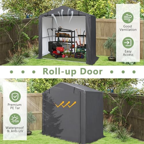 5x3 Ft Outdoor Storage Shelter Shed, Waterproof Heavy Duty Storage Shed with Roll-up Zipper Door and Sloping Roof, Portable Storage Tent for Tool Shed, Bike,Backyard Garden Patio, Gray - Image 5