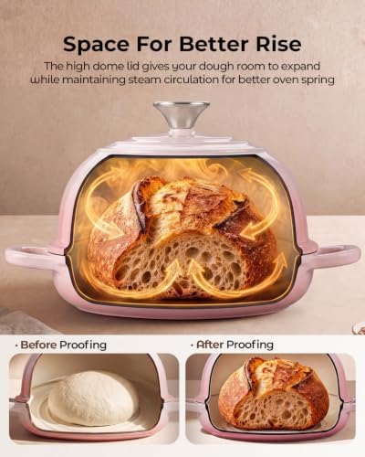 5QT Enameled Cast Iron Sourdough Bread Oven for Homemade, Pink - Image 2