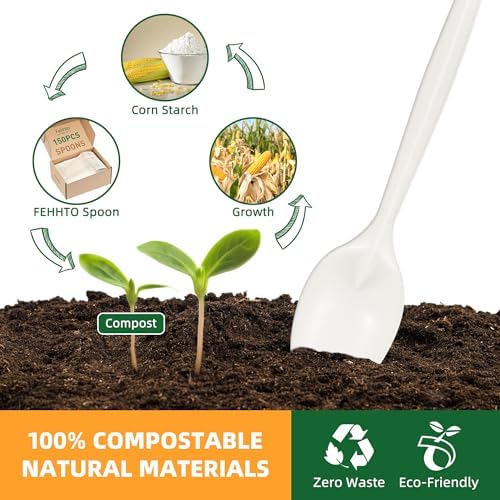 150 pcs 100% Compostable Spoons, 7 Inch Disposable Cornstarch Spoons - Image 3