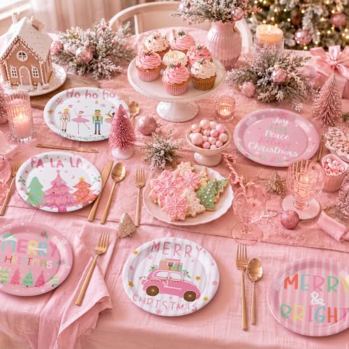 Rtteri 100 Pcs Pink Christmas Paper Plates Disposable 9'' Nutcracker Plate - Image 6