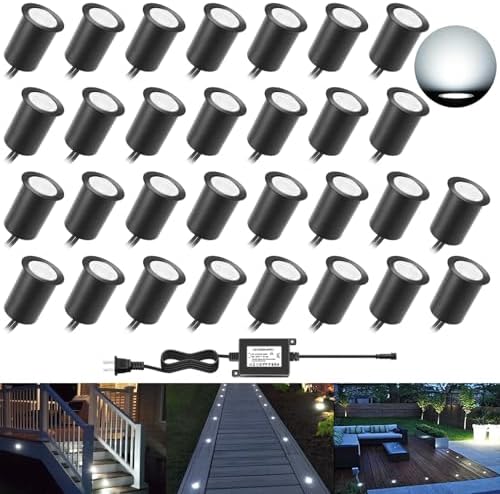 RNEHON Recessed LED Deck Lights Kits with Protecting Shell, Φ1.18in Cool White Low Voltage 12V IP67 Waterproof Outdoor Landscape Lighting for Yard Stair Step Patio Floor Kitchen Decoration (30Pack) by MRNEHON