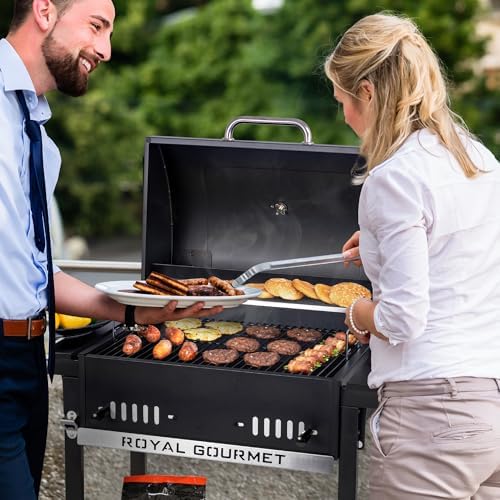 Royal Gourmet Movable Charcoal BBQ Grill with Foldable Side Shelves, Black - Image 3