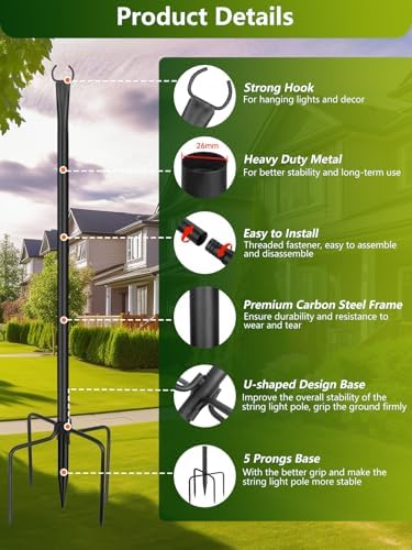 String Light Poles for Outside, 4 Pack 10 ft Adjustable Light Poles - Image 7