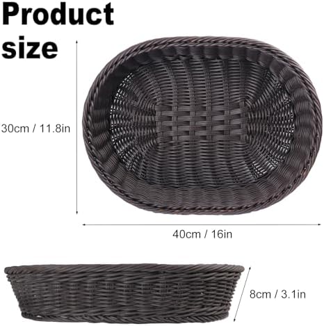 4 Pack 15.7 Inch Oval Poly Wicker Baskets, Plastic Oval Wicker Baskets, Rustic, Durable & Easy-Cleaning Wicker Bread Basket, for Home, Restaurant & Hotel Use, Coffee - Image 2