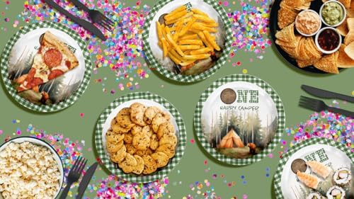 One Happy Camper Boy's First Birthday - 32 Piece Disposable Party Supplies - Decorations for Camping 1st Birthday Round Party Plates - Large 9" Paper Plates In Bulk - Image 7