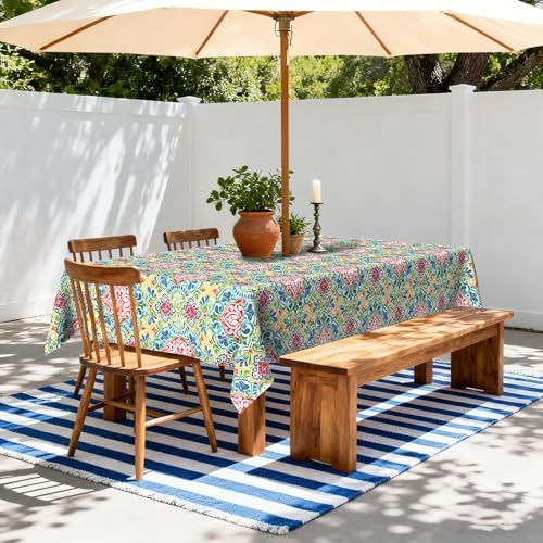 LVTXIII Rectangle Outdoor Tablecloth with Umbrella Hole and Zipper, Water-Repellent 60 x 84 Inch Patio Table Cover for Picnic, Garden, Backyard Dining, Damask Red - Image 2