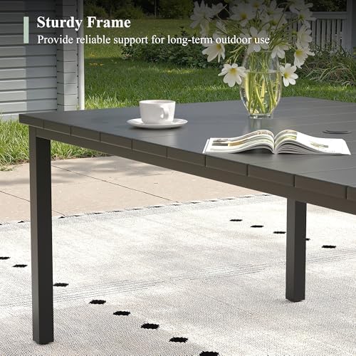 Outdoor Dining Table for 6, 63" Rectangle Outdoor Table with Adjustable Umbrella Hole, All-Weather Metal Patio Dining Table for Lawn Garden Backyard Deck, Black - Image 5