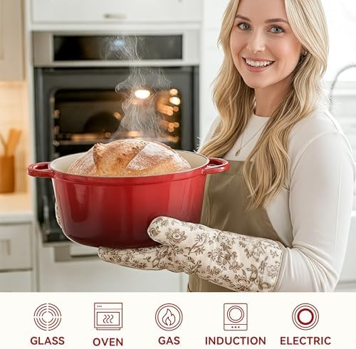 4.5 Quart Dutch Oven Pot with Lid, Non Stick Enameled Cast Iron Dutch Oven for Bread Baking,Heavy-Duty, Oven Safe Ceramic Cookware Up to 500°F for Baking, Braising, Stews, Roasting, Red - Image 5