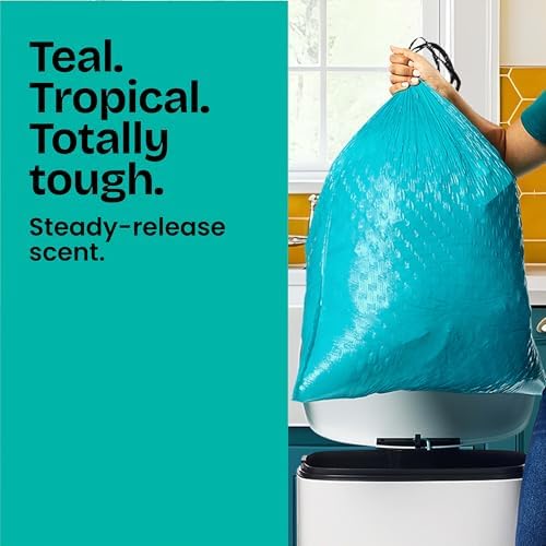 Glad ForceFlex MaxStrength Tall Kitchen Trash Bags, Rip and Tear Resistant, Bahama Bliss Scented Teal Tall Garbage Bags, Odor Control, Febreze Freshness, 13 Gallon, 90 Count - Image 3