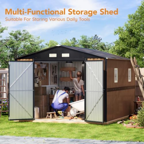 Panovue 10X12 FT Outdoor Steel Storage Shed with Frame Floor(NO Wood Panel) - Image 6