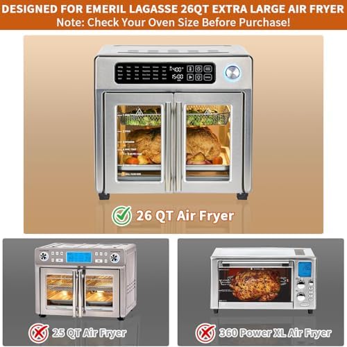 Air Fryer Replacement Parts for Emeril Lagasse 26 QT Extra Large Air Fryer, 13''×12.5'' Stainless Steel Air Fryer Crumb Tray Replacement Parts Rack with 4 PCS Oven Liner - Image 3