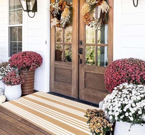 Fall Front Porch Rug 24"x51"Khaki and White Outdoor Rug Layered Doormat by BUAGETUP