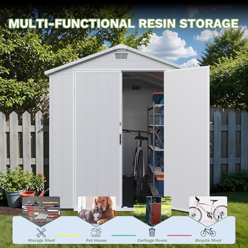 Greesum 6x8FT Plastic Outdoor Storage Shed with Floor, Light Gray - Image 5