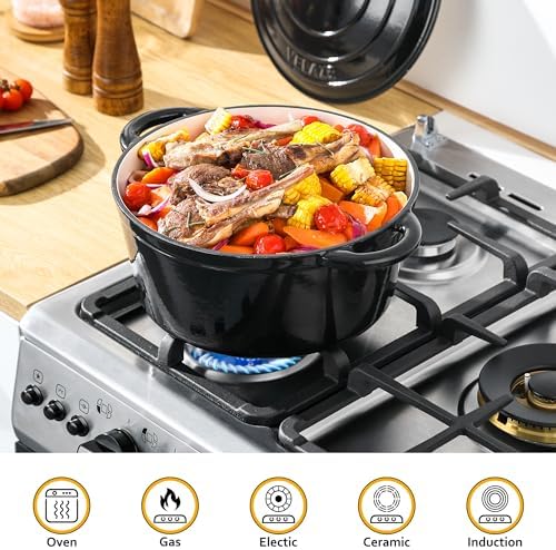 Velaze 7.5 QT Enameled Cast Iron Dutch Oven Pot with Lid,Black - Image 4