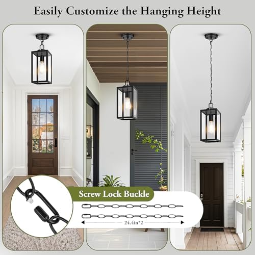 BesLowe Dusk to Dawn Outdoor Pendant Light for Porch Gazebo, Black - Image 4