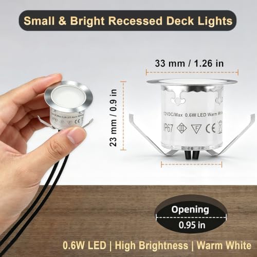 Dimmable LED Deck Lights with Timer and Photocell Sensor, 20 Pack 32mm Recessed Deck Lights Kit, IP67 Waterproof Outdoor Low Voltage Deck Lighting for Step, Stair, Garden, Yard, Patio, Floor - Image 5