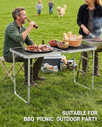 Outvita 4ft Portable Folding Camping Table Lightweight Suitcase Black - Image 2