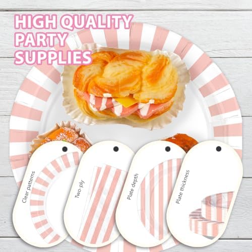 168 Pcs Pink White Striped Party Decorations for Girls Birthday, Serves 24 - Image 3