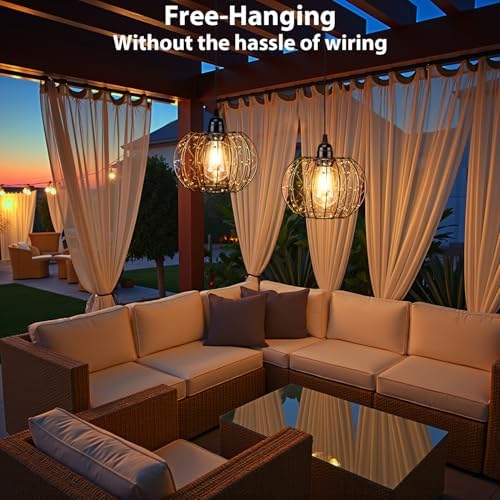 Battery Operated Hanging Chandelier Outdoor, Set of 3 with Remote, No Wiring, Boho Copper Wire Beaded Pendant Light, IP55 Weatherproof, Dimmable Timer, for Gazebo Pergola Porch Patio Decor - Image 7