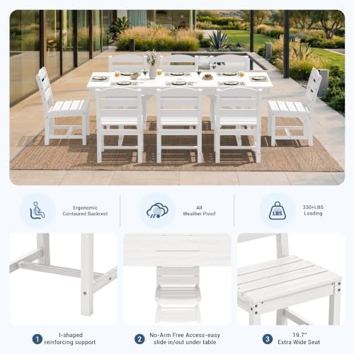 KINGYES Outdoor Armless Dining Chairs Set of 2,HDPE Patio Chairs,White - Image 4
