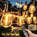 Outdoor Patio String Lights: S14 Shatterproof Bulb Outside Waterproof Light - 50FT 15M Remote Dimmable Connectable Hanging Outdoor Electric Lighting - Garden Backyard Yard Gazebo Porch Party by Vozuji