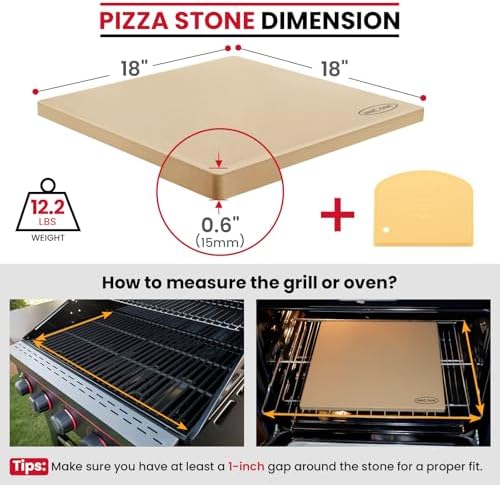 Unicook 18 x 18 Inch Extra Large Pizza Stone for Oven and Grill, 12.2 Lbs - Image 2