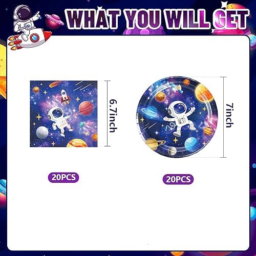 40Pcs Outer Space Birthday Party Decorations Space Paper Plates and Napkins - Space Themed Birthday Party Supplies or Baby Shower Set for 20 Guests - Image 2
