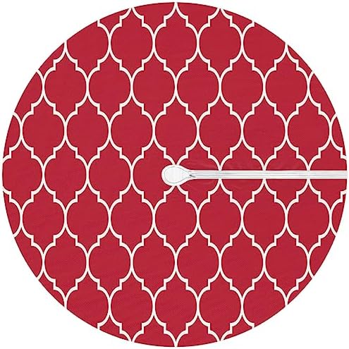 Round Tablecloth with Umbrella Hole and Zipper Moroccan Pattern Outdoor Elastic Fitted Table Cloth 36"-44" Oil-Proof Waterproof Burgundy Red Patio Table Cover for Picnic Party - Image 6