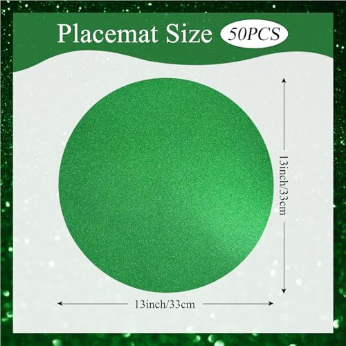 50 PCS Green Round Paper Charger Placemats 13x13Inch Glitter Disposable Table Doilies Table Mats Decor for St. Patrick's Day Mardi Gras Tropical Summer Birthday Dinner Party Table Setting - Image 2