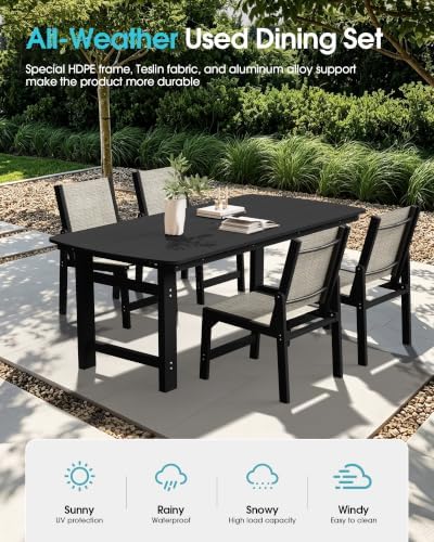 Ciokea HDPE Outdoor Dining Set, Patio Table and 4 Stackable Chairs, Black - Image 3