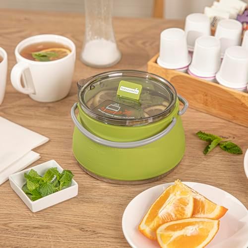 Restaurantware Collapsible 1 L Green Silicone Kettle with Lid, 1 Count - Image 3