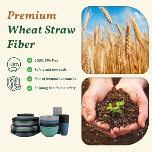Homienly 40 Piece Premium Wheat Straw Dinnerware Sets for 8 Unbreakable Plates and Bowls Sets Microwave and Dishwasher Safe Dinner Plates Set Camping, Apartment, Kids, Outdoor, RV, Party-Nightscape - Image 3