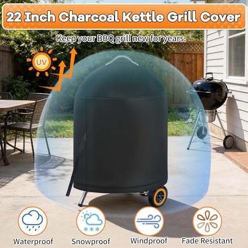 i COVER Grill Cover for Weber 22 Inch Charcoal Kettle- Waterproof BBQ Cover for Weber Char-Broil 22 Inch Charcoal Kettle Grills,Barbecue Cover Kettle Grill Cover for Outdoor Grills - Image 6