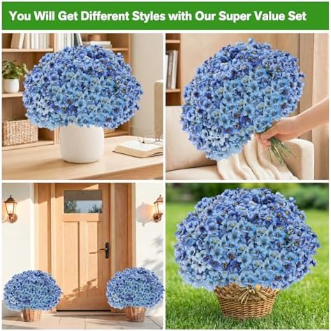 Powbrace 22 Pack Artificial Flowers for Outdoor Indoor Fake Plants(Blue) - Image 3