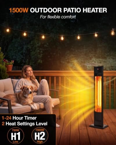 hykolity Electric Patio Heater 38.5 in, 1500W Infrared Indoor&Outdoor Heater, Portable Standing Space Heater with IPX4 Waterproof, Tip-Over, Overheat Protection for Patio, Backyard, Living room - Image 3