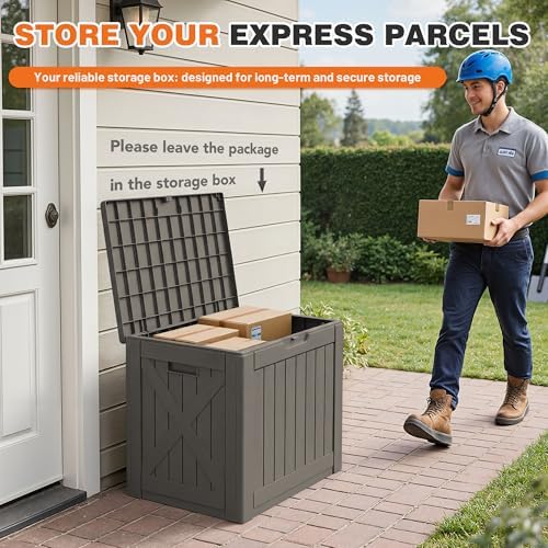 42 Gallon Outdoor Storage Box, Lockable Resin Deck Box, Brown - Image 4
