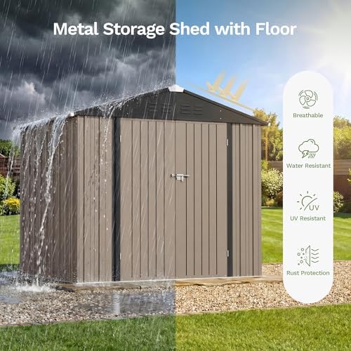 Patiowell 8x6 FT Outdoor Storage Shed with Floor Frame, Metal Garden Sheds - Image 5