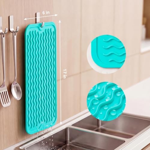 MicoYang Silicone Dish Drying Mat for Multiple Usage,Easy clean,Eco-friendly,Heat-resistant Silicone Mat for Kitchen Counter,Sink,Bar,Bottle,or Cup Mint M 17 inches x 6 inches - Image 2