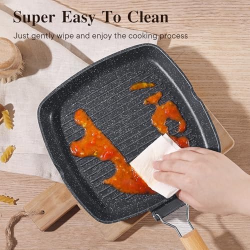 GiPP 11 Inch Nonstick Grill Pan with Folding Handle,Square Grill Skillet - Image 4