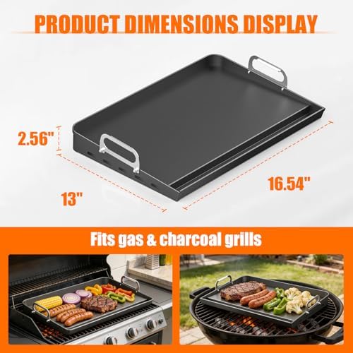 16" x 13" Portable Steel Nonstick Grill Griddle for Gas & Charcoal Grills - Image 2