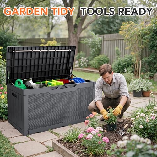 105 Gallon Deck Box Outdoor Indoor Waterproof Storage Box, Gray - Image 6