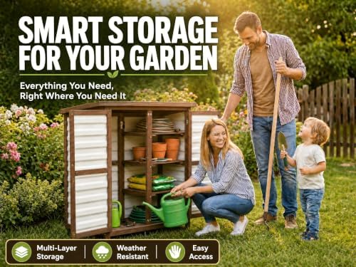 Small Fir Wood Outdoor Storage Cabinet, Weatherproof Garden Shed - Image 2