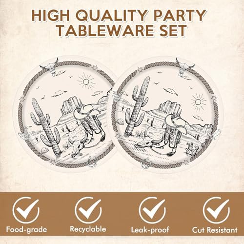 40Pcs Western Birthday Party Plates and Napkins Tableware Set, Cowboy Rodeo Themed Party Decorations for First Rodeo Cowboy Birthday Baby Shower Wild West Party - Image 3