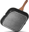 ESLITE LIFE Nonstick Grill Pan for Stove Tops, Versatile Griddle with Pour Spouts, 9.5 Inch Square Big Grilling Skillet Steak Pan for Indoor & Outdoor Cooking, PTFE & PFOA Free, Black by ESLITELIFE