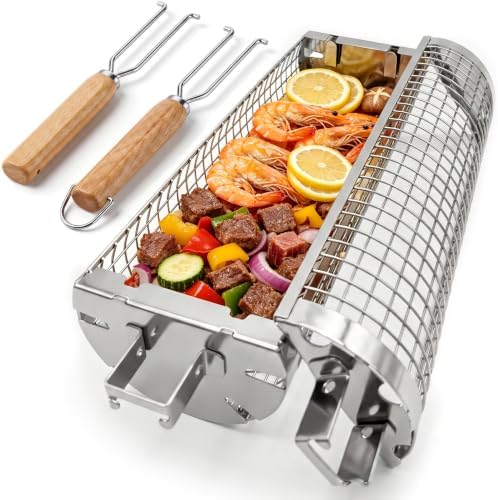 Rolling Grill Basket Large, 304 Stainless Steel Cylinder BBQ Grill Basket by Unknown